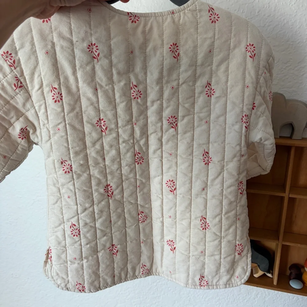 Old Navy Girls Floral Quilted Jacket - Cream with Pink Floral Print